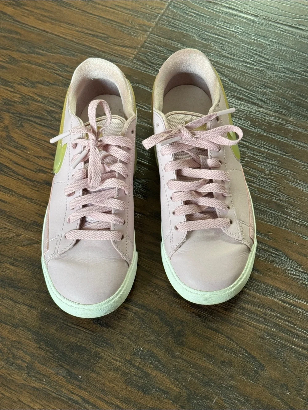 Nike Women's Blush Pink Low-Top Leather Sneakers with Metallic Gold Swoosh
